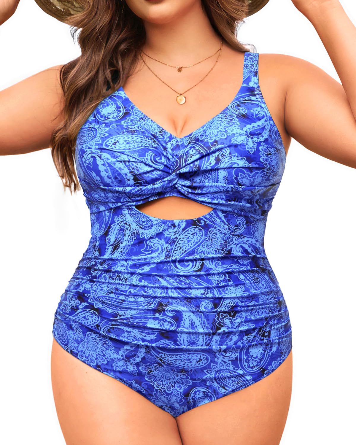 Plus Size One Piece Swimsuits - Women Tummy Control Cutout Bathing Suit Cross Front Swimwear