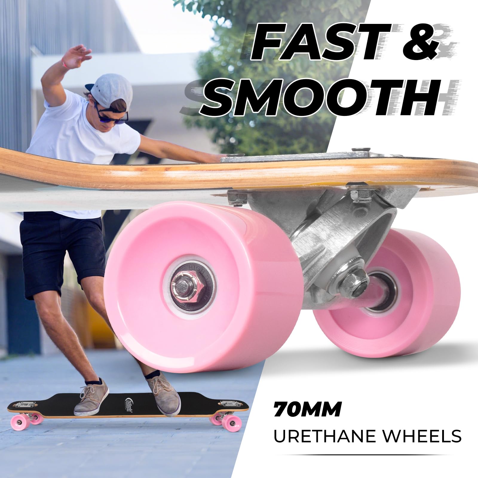 Nattork Cruiser Longboard Skateboard complet en bambou et érable dur canadien