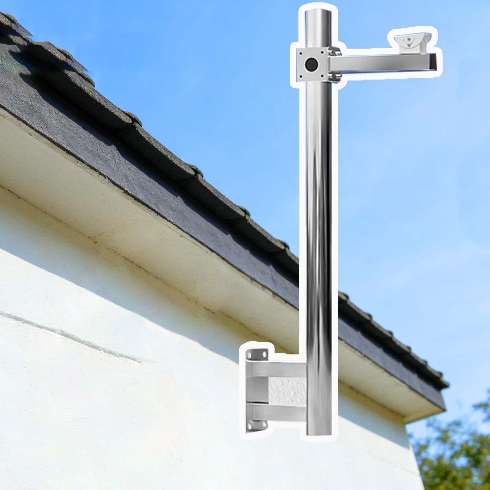 Aioneer Stainless Steel L-Shape Corner Bracket For Security Cameras, Universal Pole Mount - Durable Support For Dome/Fixed Surveillance Systems-Single -0.5 m(1.64 ft)