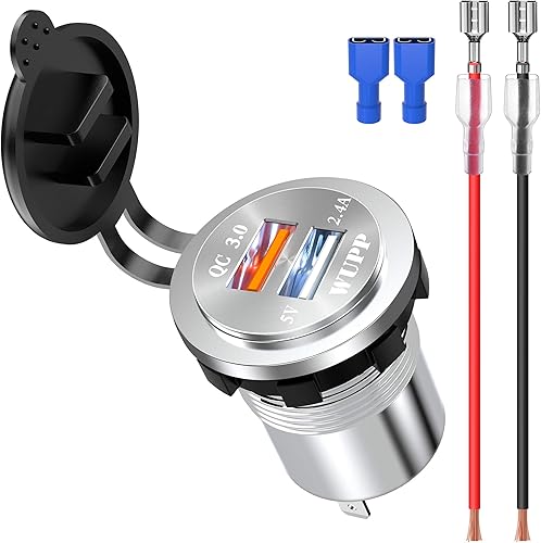 Miniatura 7 de BlueFire Cargador USB 3.0 de carga rápida de aleación de aluminio mejorada, enchufe de cargador USB IP66, impermeable, doble toma de corriente USB