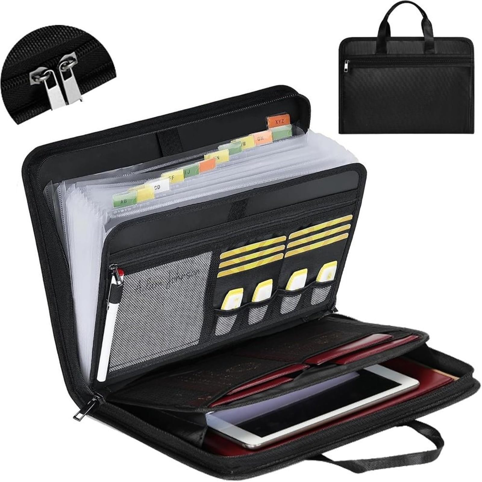 Porta Documenti Accordion File Organizer with Zipper | 13-Pocket Expanding Folder with Labels, Portable Document Storage(Black)