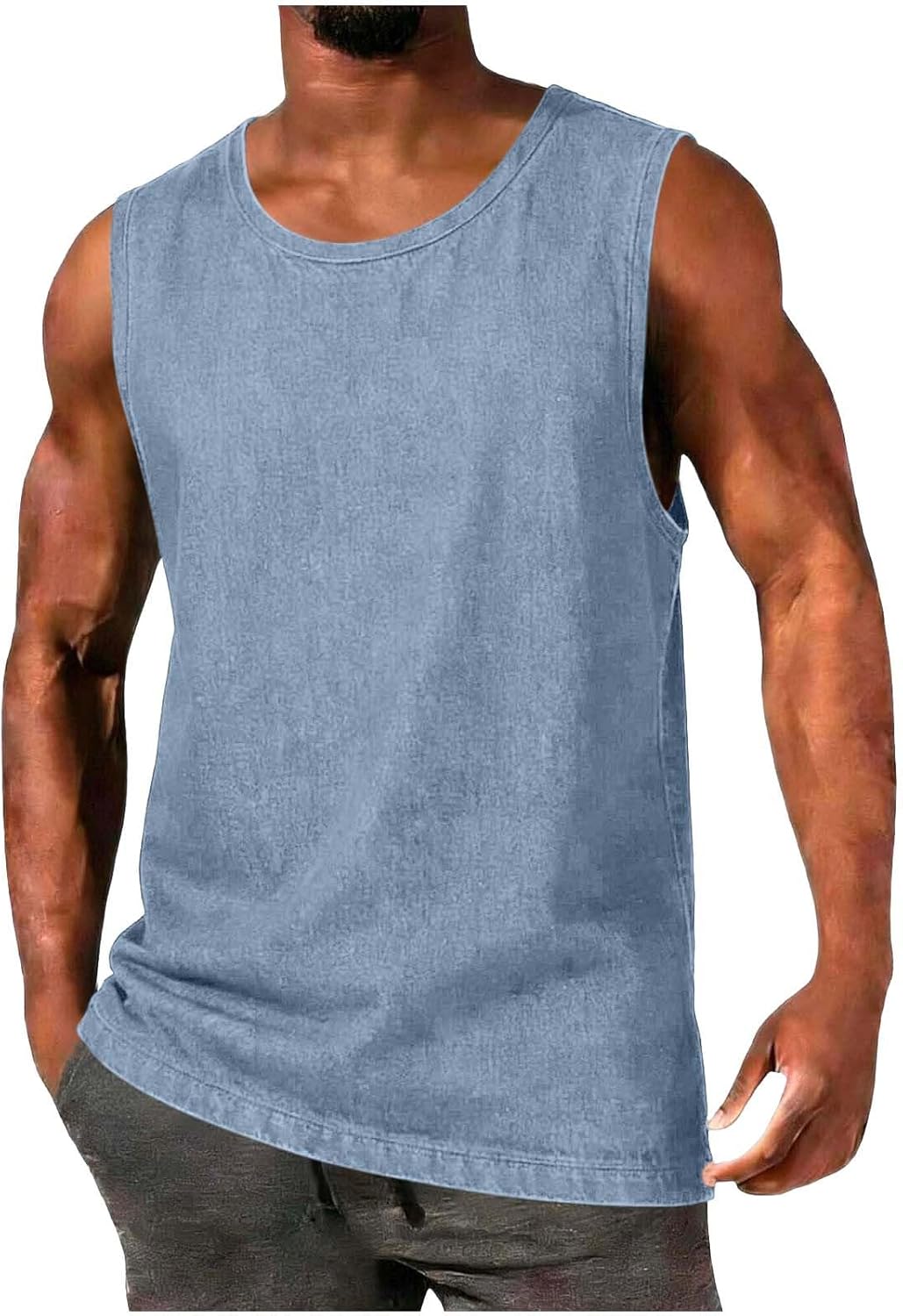 Men's Sleeveless Shirts Faux Denim Workout Tank Tops Casual Muscle Washed T Shirt Summer Beach Tee Loose Fit Tank