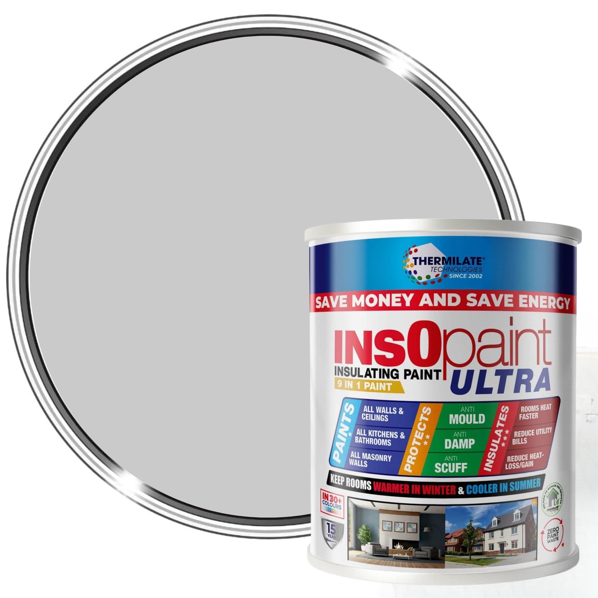 Thermilate Technology Manhattan Grey Thermilate Insopaint Ultra Insulation Paint 1L Matte - Long Lasting Energy Saving Acrylic Emulsion For Walls & Ceilings – Anti-Condensation & Mould Resistant Protection