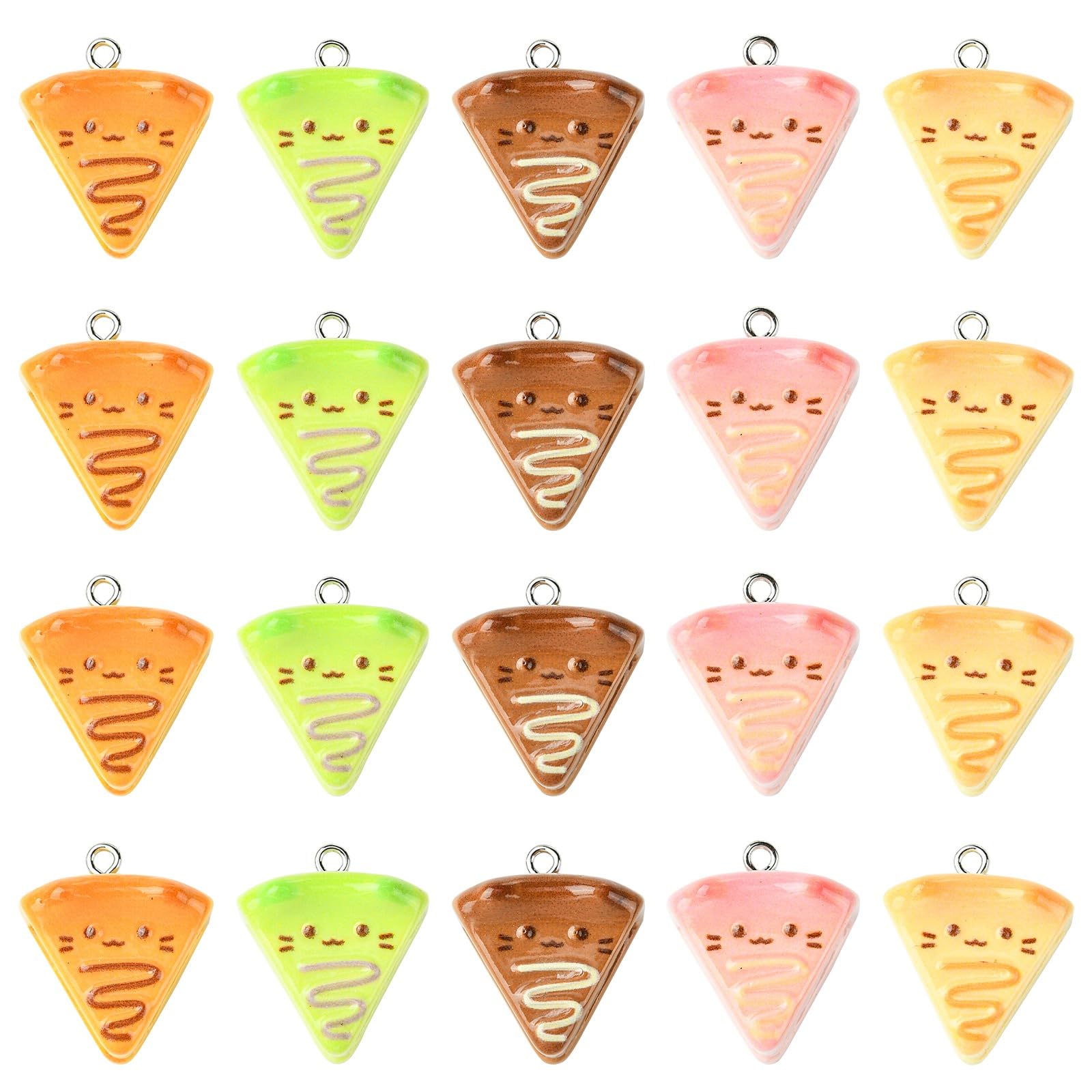 Stiesy 40 Pcs 5 Colors Resin Cheese Cake Charms Pendants with Loops Cute Cat-shape Sweet Food Charms Bulk for DIY Jewelry Making Craft