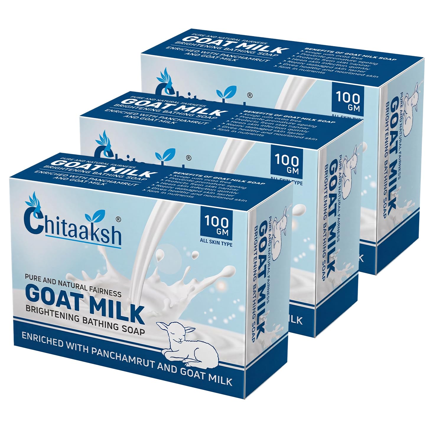 Goat Milk Bathing Soap 100g | Brightening & Anti-Aging Bar Enriched with Panchamrut | Repairs Damaged Skin & Provides Deep Nourishment for Men & Women (Pack Of 3)