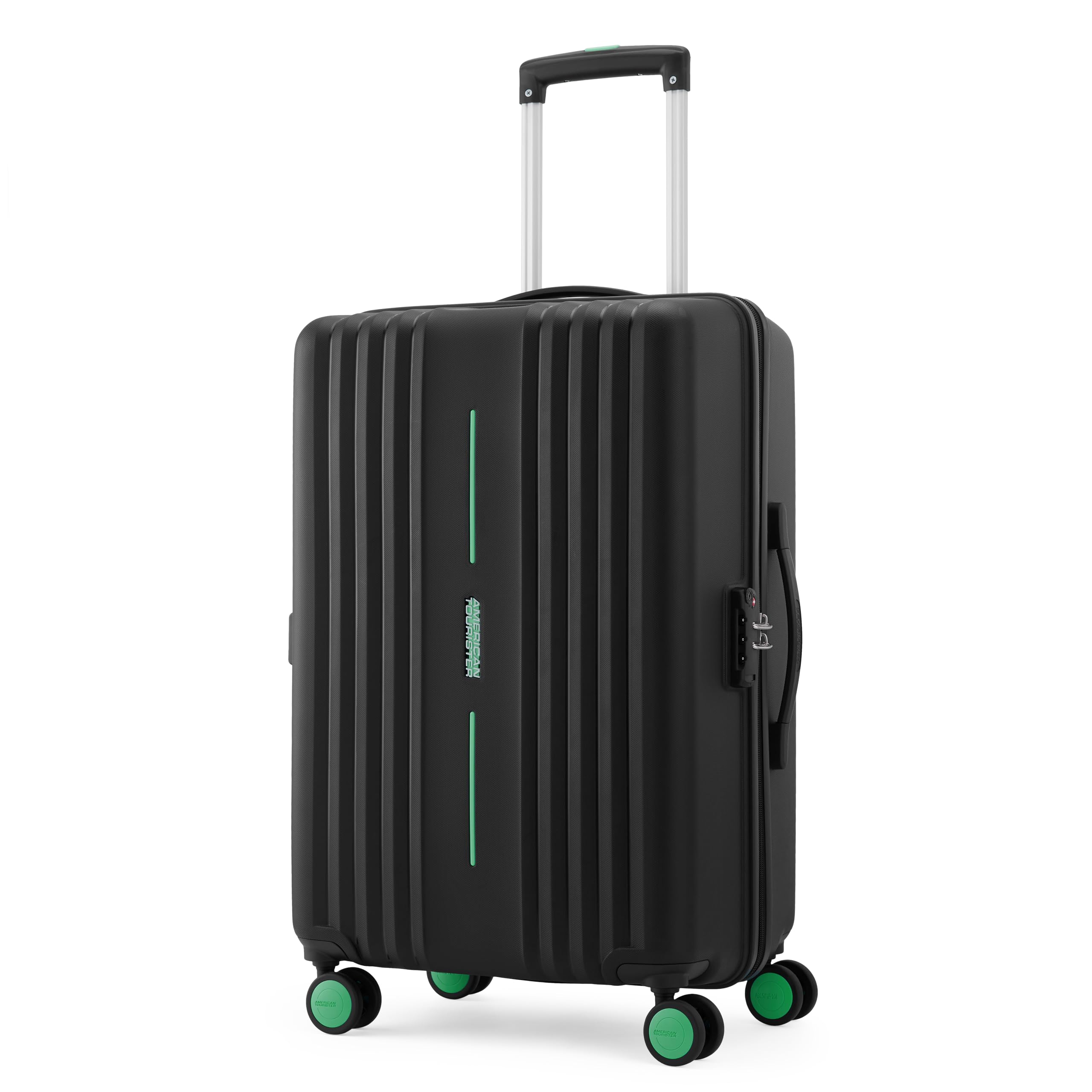 American Tourister Cleva S | Luggage Trolley Bag (67 cm) | 360° 8 Wheel Travel Luggage | 2 Compartments | Hard Luggage Polypropylene Suitcase | Mounted TSA Lock | 3 Years Warranty | Black & Aura Green