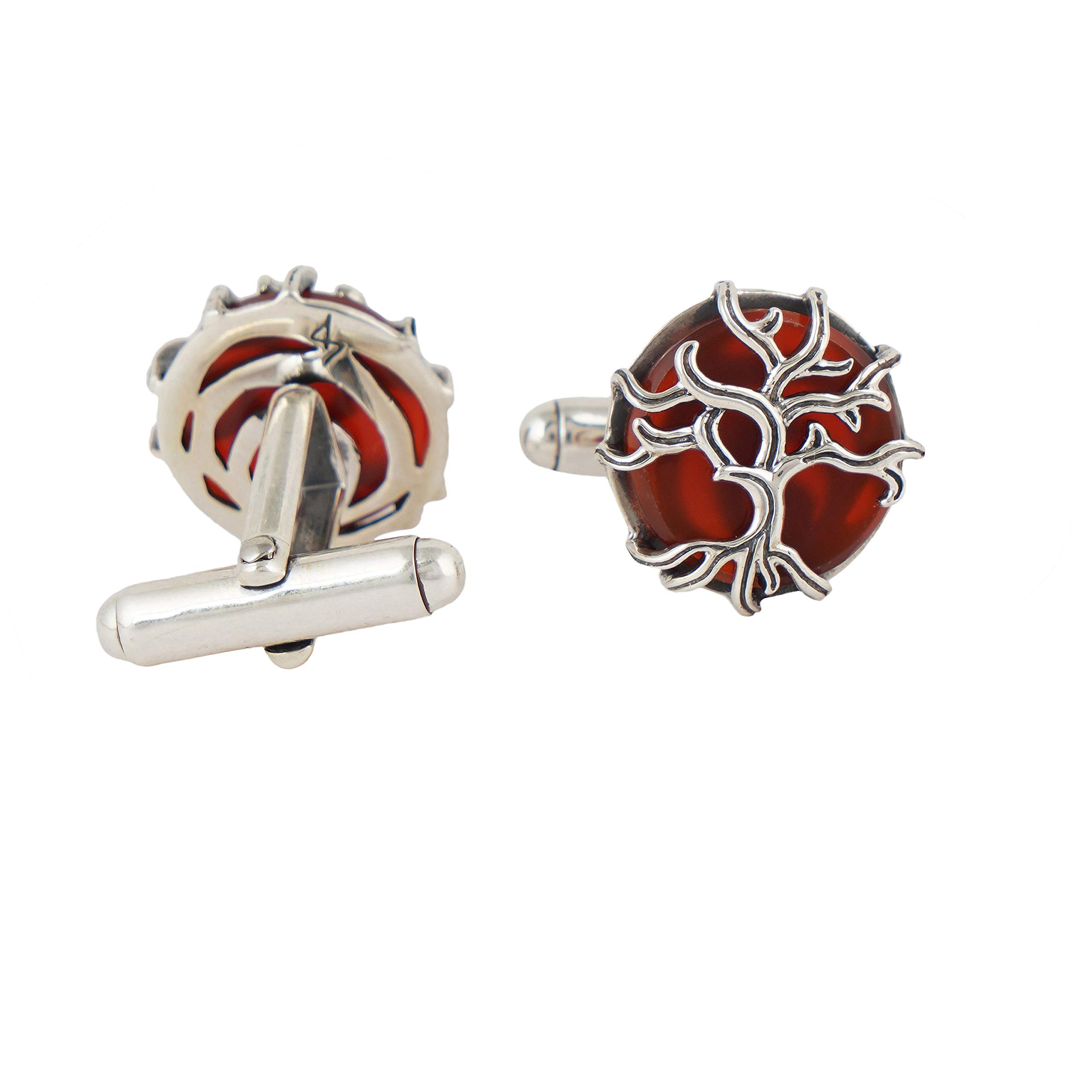 FOURSEVENJewellery 925 Sterling Silver Tree of Life Cufflinks in Red Onyx for Men (Gift for Him) (Christmas Gifts) Valentines Day Gifts