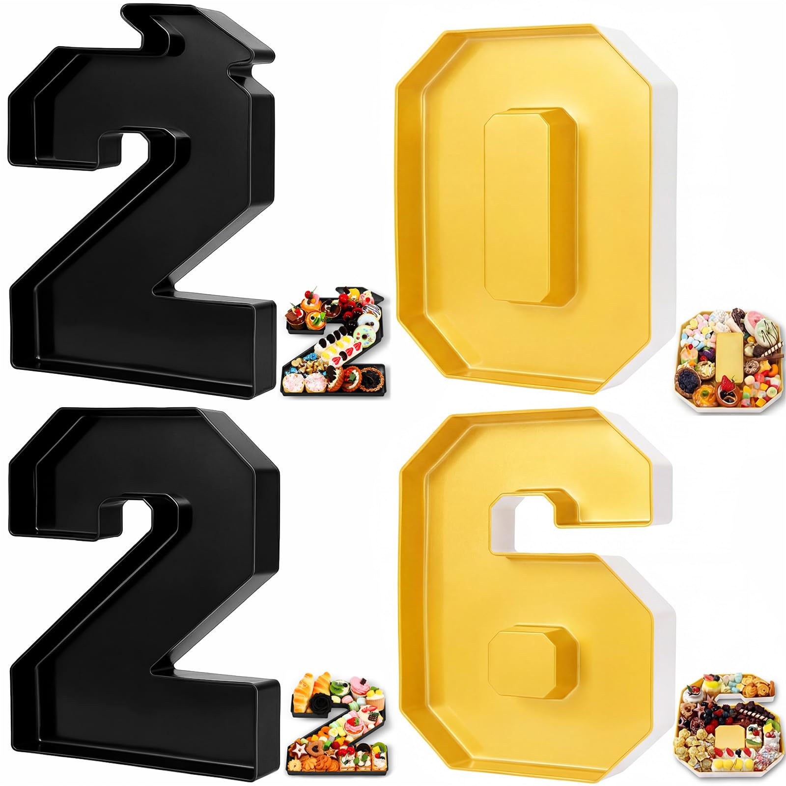 Photo 1 of Tellingyou 4 Pcs 13.7" 2026 Charcuterie Numbers Fillable Graduation Disposable Mache Box Chocolate Candy Tray Grad Container Decoration(Black and Gold,2026)