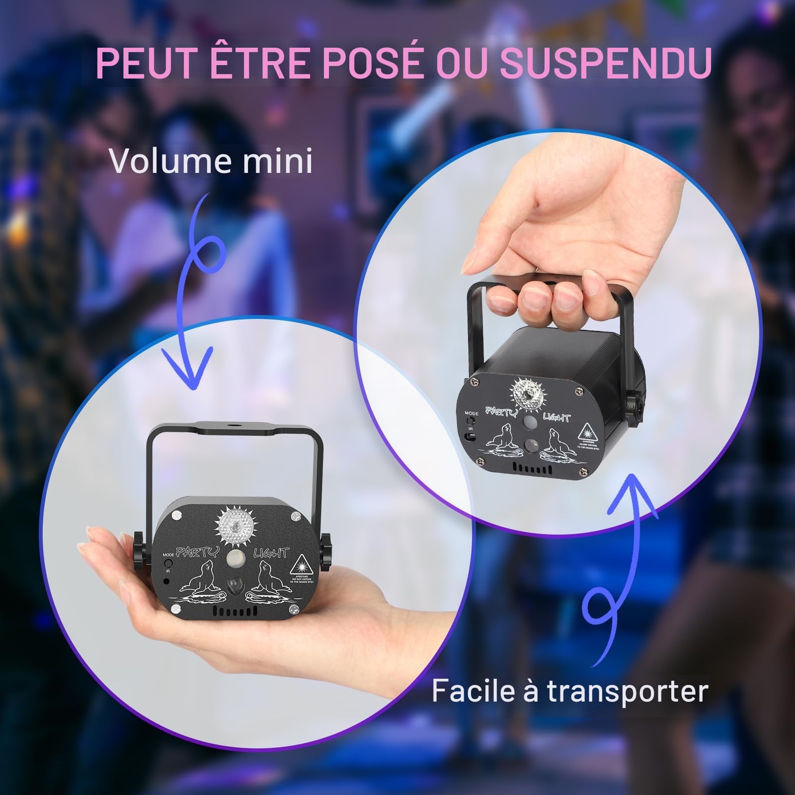 Lampe de Scène, 60 effets lumineux Lumière Disco avec Stroboscope et télécommande, Boule Disco Grand Angle Contrôle de la Musique, Divers Effets RGBW Lumiere Soirée USB Halloween, Fête, Noël