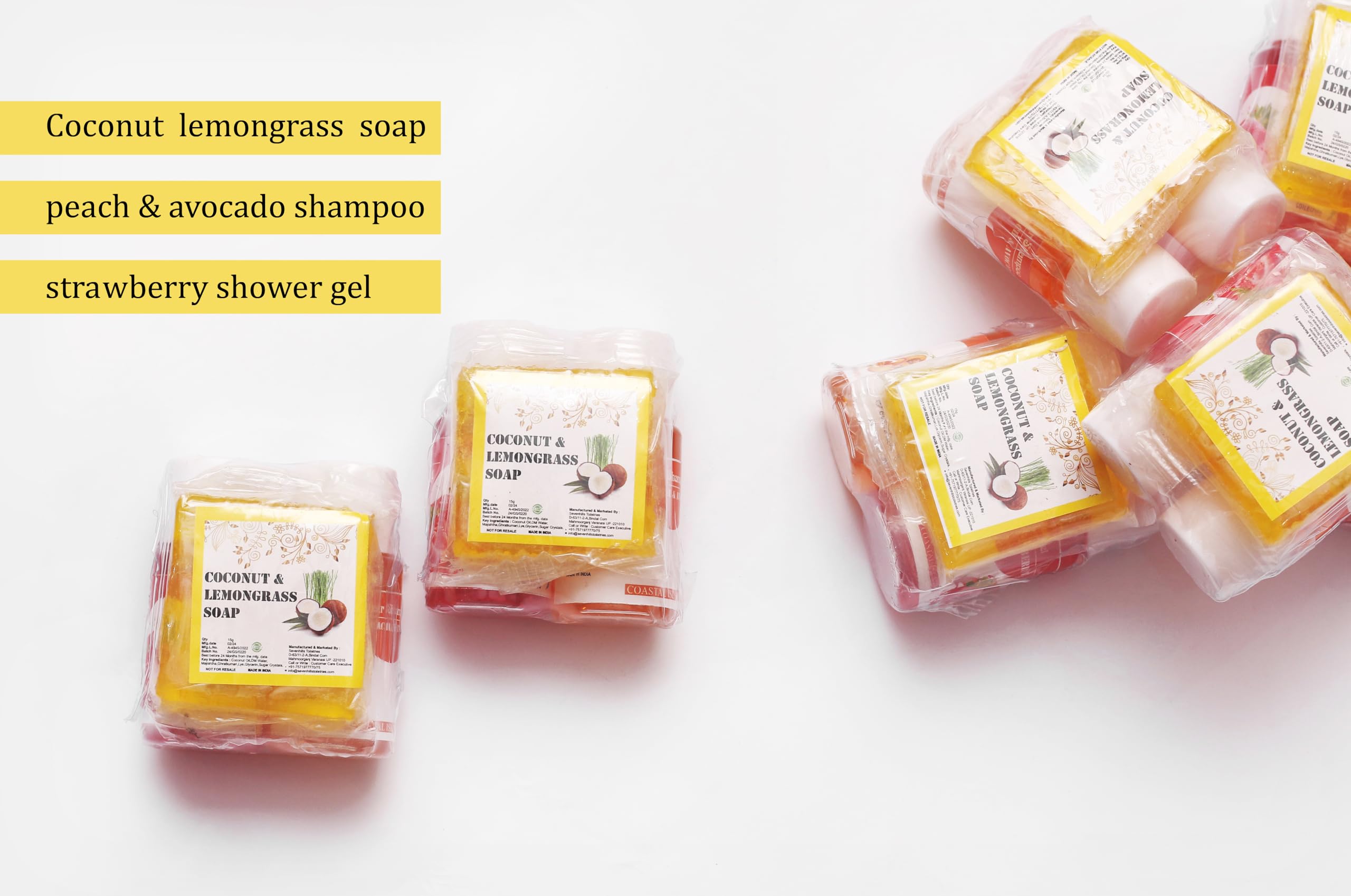 Sevenhills Toiletries 60 Sets Hotel Guest Amenities Kit – 3 in 1 Toiletries Pack (Soap 15g, Shampoo 20ml, Shower Gel 20ml) | Guest House Kit, Marriage Guest Kit, Hospital Kit, Travel Toiletry Pack 3