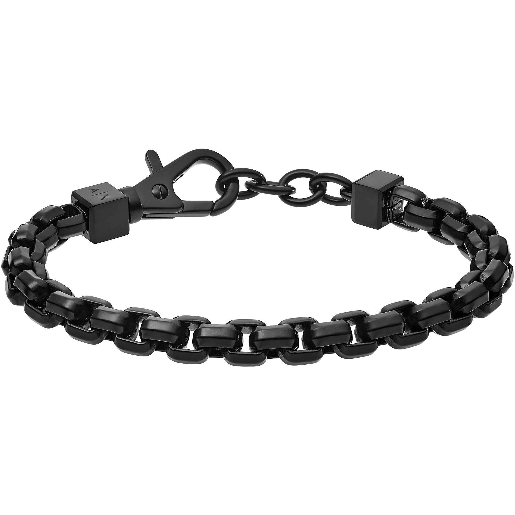 Armani Exchange Bracciale da uomo in acciaio inossidabile con chiusura a moschettone, Nero opaco