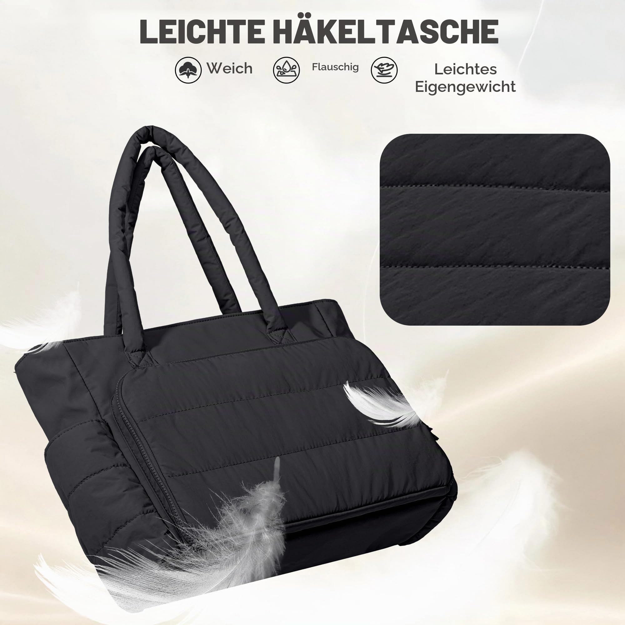 Teamoy Aufbewahrungstasche für Wolle, Taslan, Schwarz (Nur Tasche) | Stricktasche für Garn, Stricknadeln, Häkelnadeln, Strickprojekte, und Zubehör