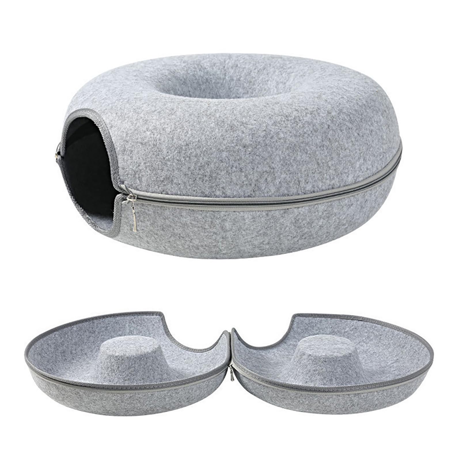 Katzentunnelbett, Katzentunnel für Indoor-Katzen, kratzfestes, abnehmbares, rundes Filz-Katzenrohr-Spielspielzeug mit Guckloch, und waschbares großes Donut-Katzenbett für kleine Haustiere, Kaninchen,