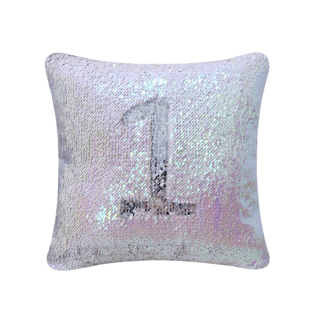 YZEO 14"x14" Square Reversible Sequin Pillow with Insert Magical Changing Color Pillowcase Cushion Cover -iridescent & Silver