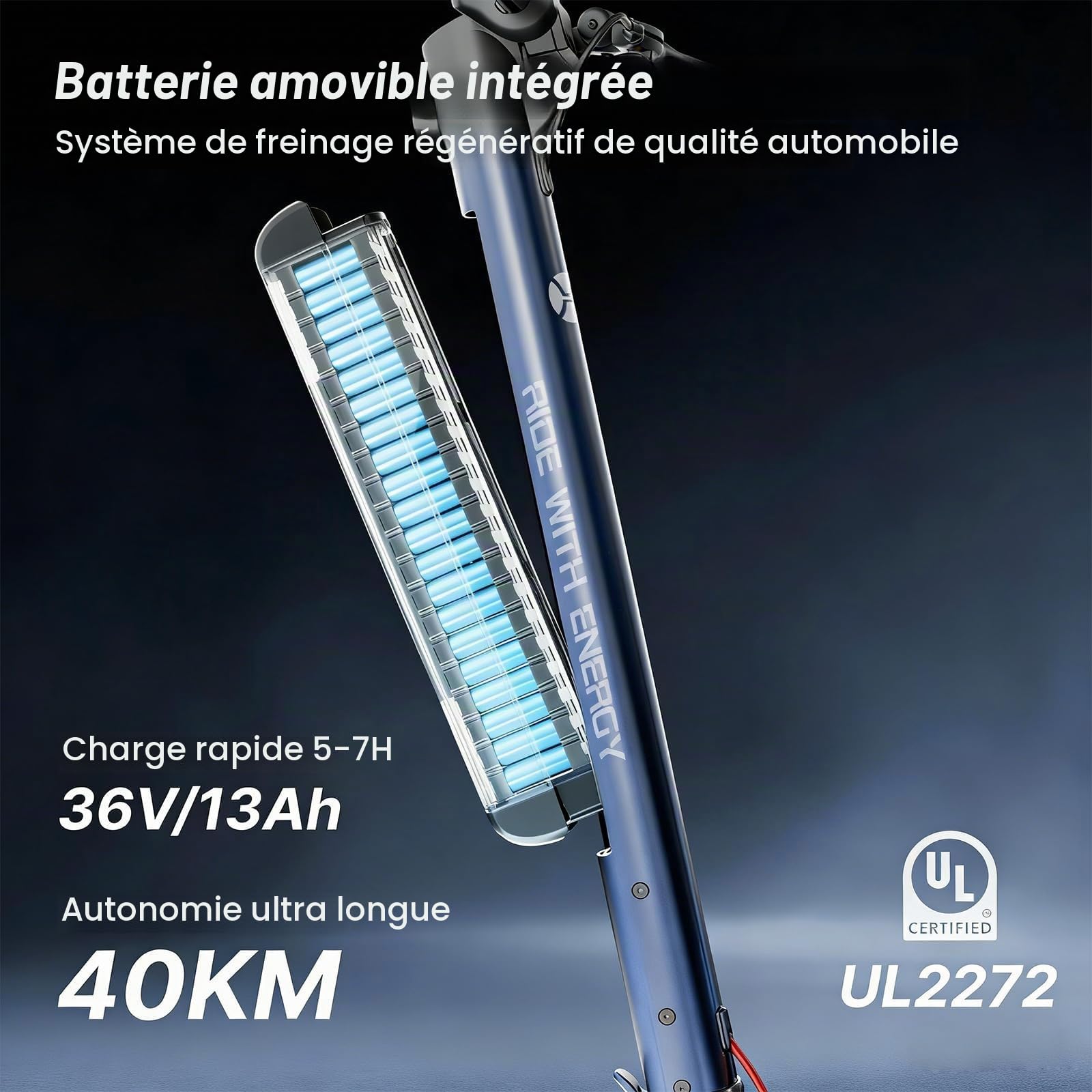 HX X8 Trotinette Electrique Adulte avec Batterie Amovible, Moteur 500W, 25km/h, Autonomie 45 KM, Trottinette Électrique Pliable, Double Frein, Écran LCD,3 Modes de Vitesse,Déplacements Quotidiens
