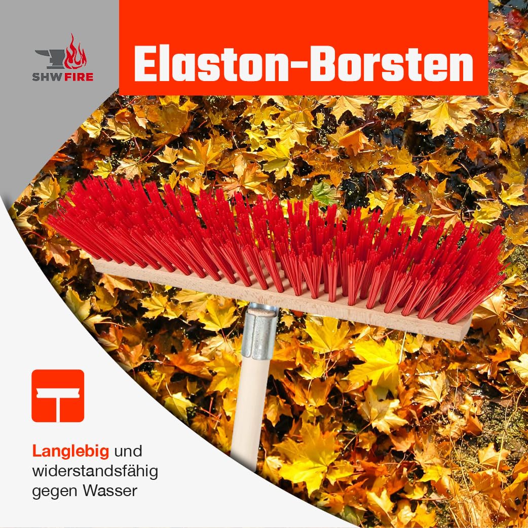 SHW-FIRE | Straßenbesen 40 cm breit mit Kratzkante, langlebige Elaston-Borsten, 140 cm Espenholzstiel - robuster Besen mit Stiel für Straße, Hof & Garten | Made in Germany