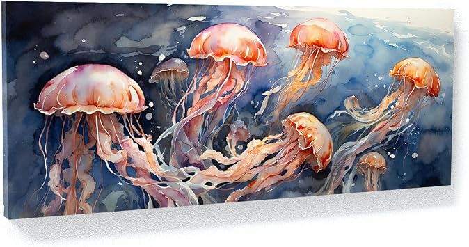 Sense Canvas Jellyfish Currents 26 Canvas Art - Home Decor Wall Art Print Poster Painting Large 40x16 / 0.75"