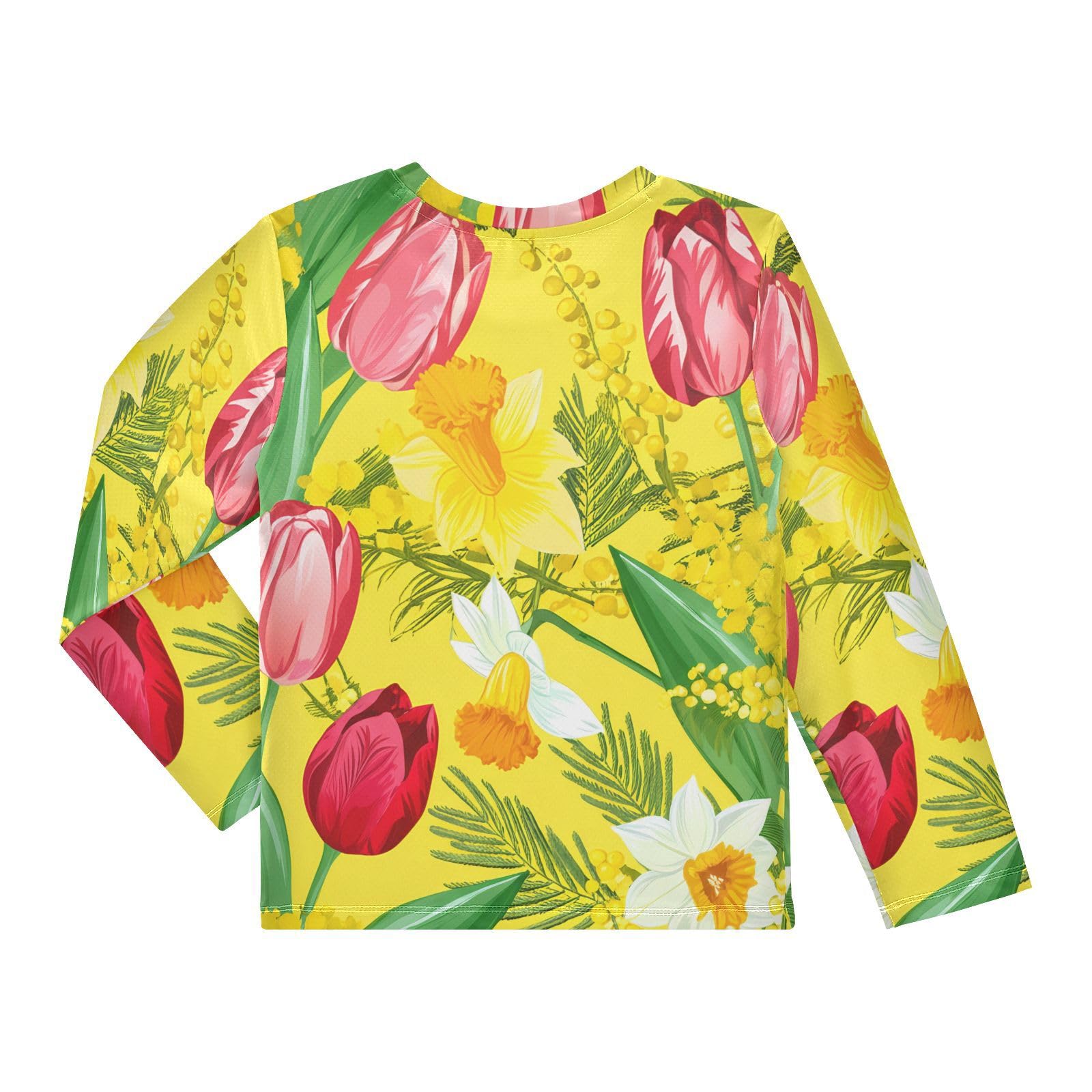Daffodils Tulip Floral Yellow Boy's Rash Guard Swim Shirt Long Sleeve Sun Shirt for Beach Pool Sport UPF50+ 4T
