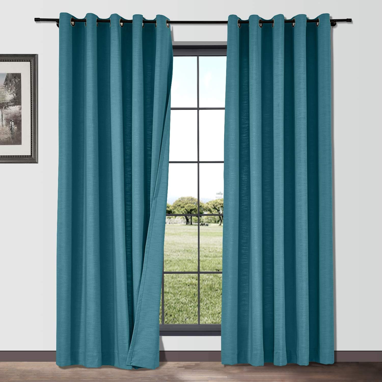 ChadMade Linen Blend Texture Curtain Grommet Drape 50 Wide by 102 Long Room Darkening Drapery for Patio Door Door Panel Living Room (1 Panel, Hunter Green), Cary Collection