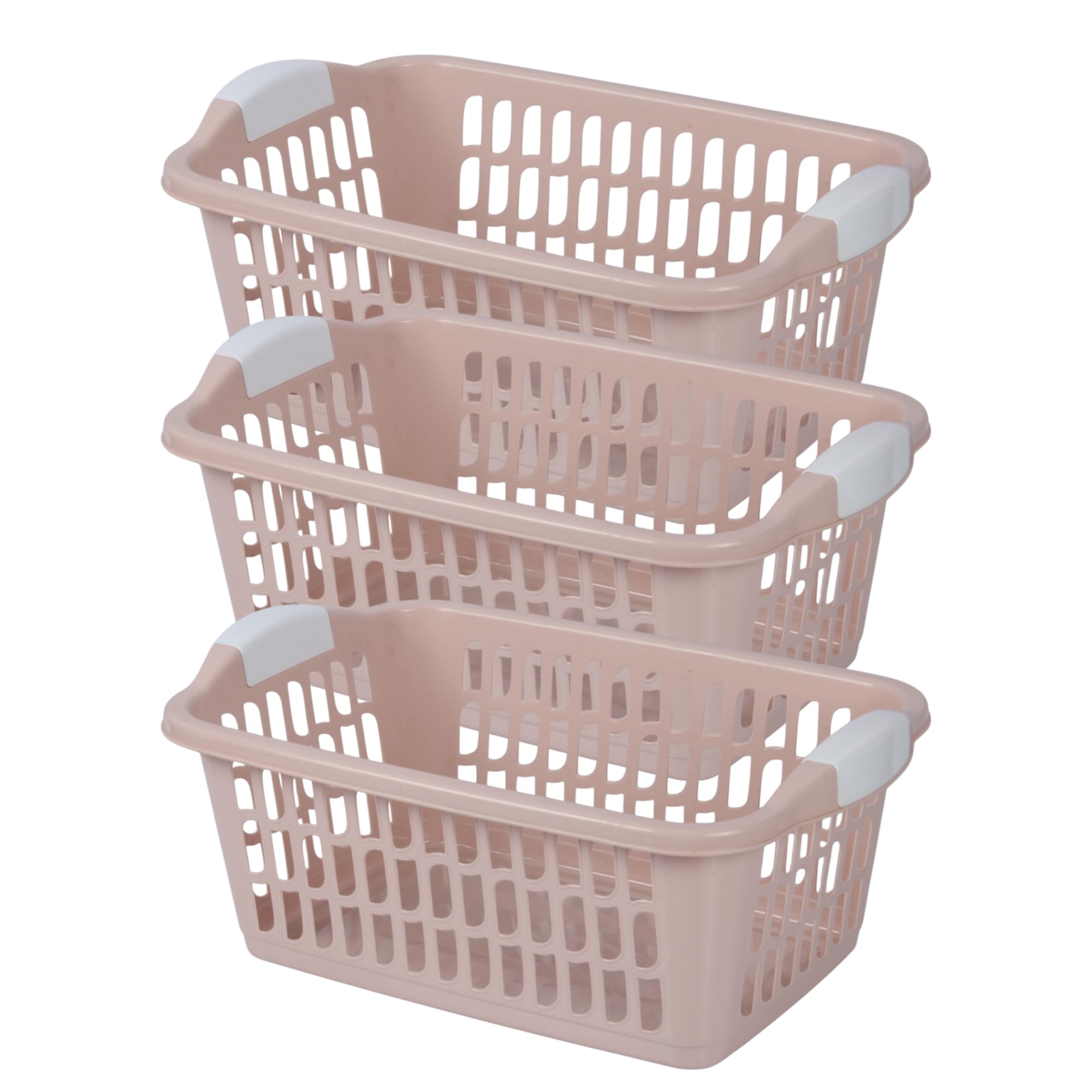 Jolie Max Rectangular (Set of 3) Plastic Laundry Baskets – 30L Space-Saving Washing Basket with Comfortable Grip Handles, Durable Storage Solution for Clothes (PINK)