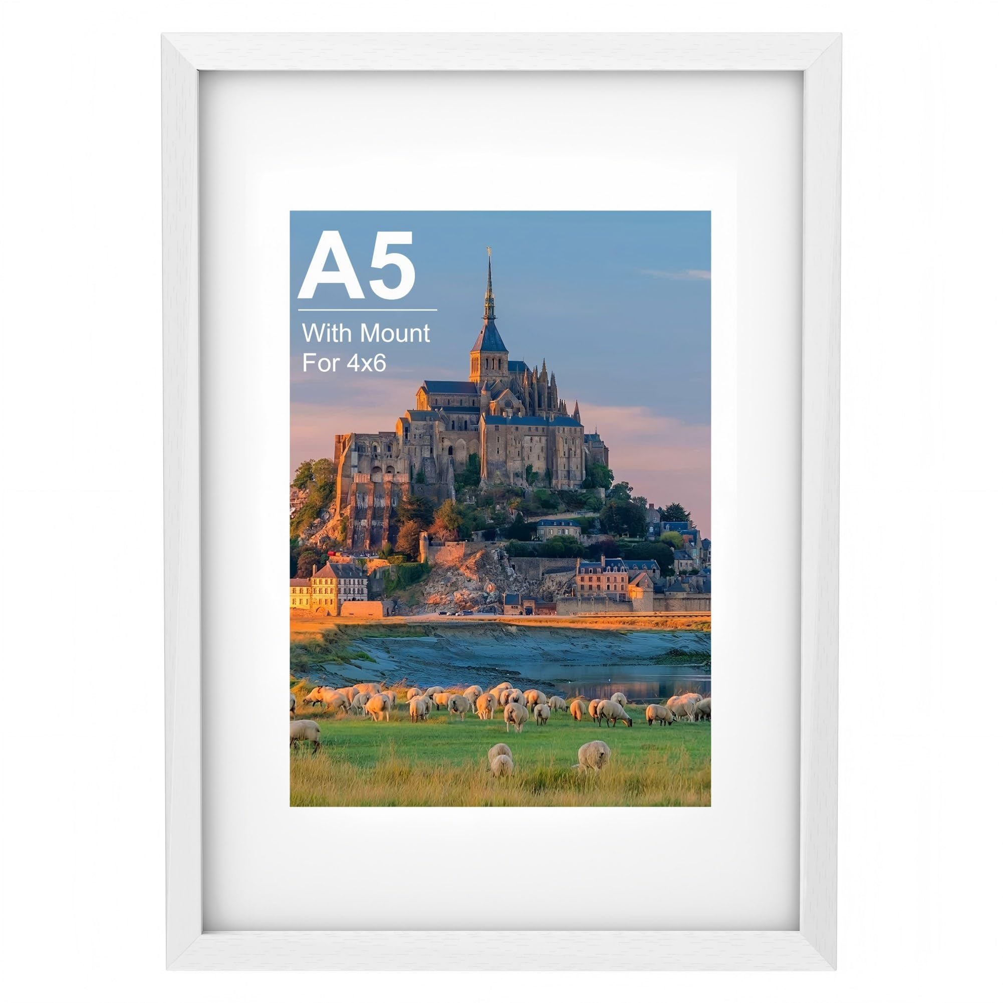 A5 Picture Frame, White Wooden A5 Photo Frame 14.8x21 cm with 4x6 inches Mount, Poster Frame for Certificates and Artwork, Wall Mount Horizontal or Vertical โ image 1