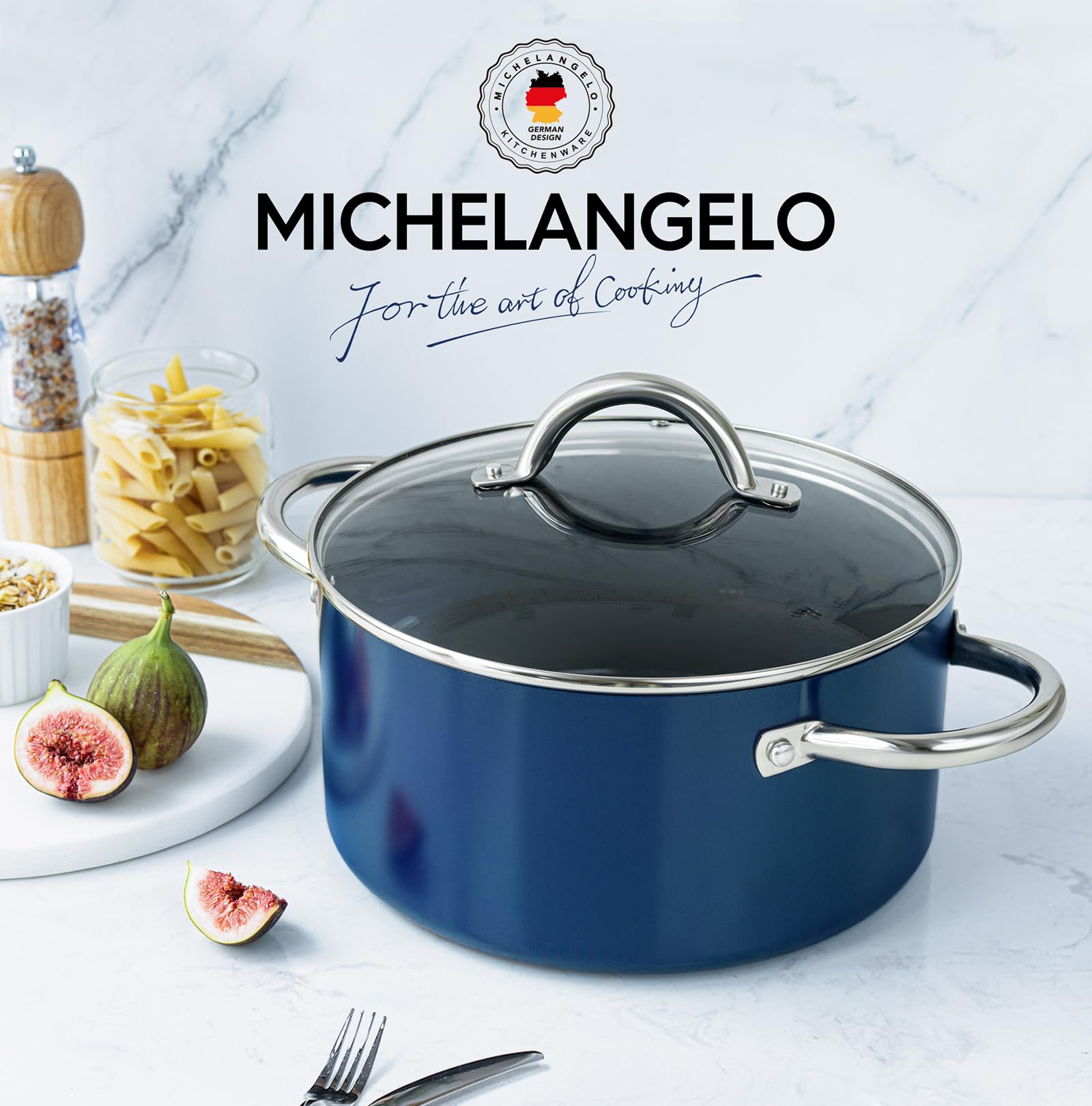 MICHELANGELO Olla con tapa, olla antiadherente de 5 cuartos de galón, olla de sopa de cerámica compatible con inducción, olla antiadherente con mango de acero inoxidable, olla antiadherente de 5
