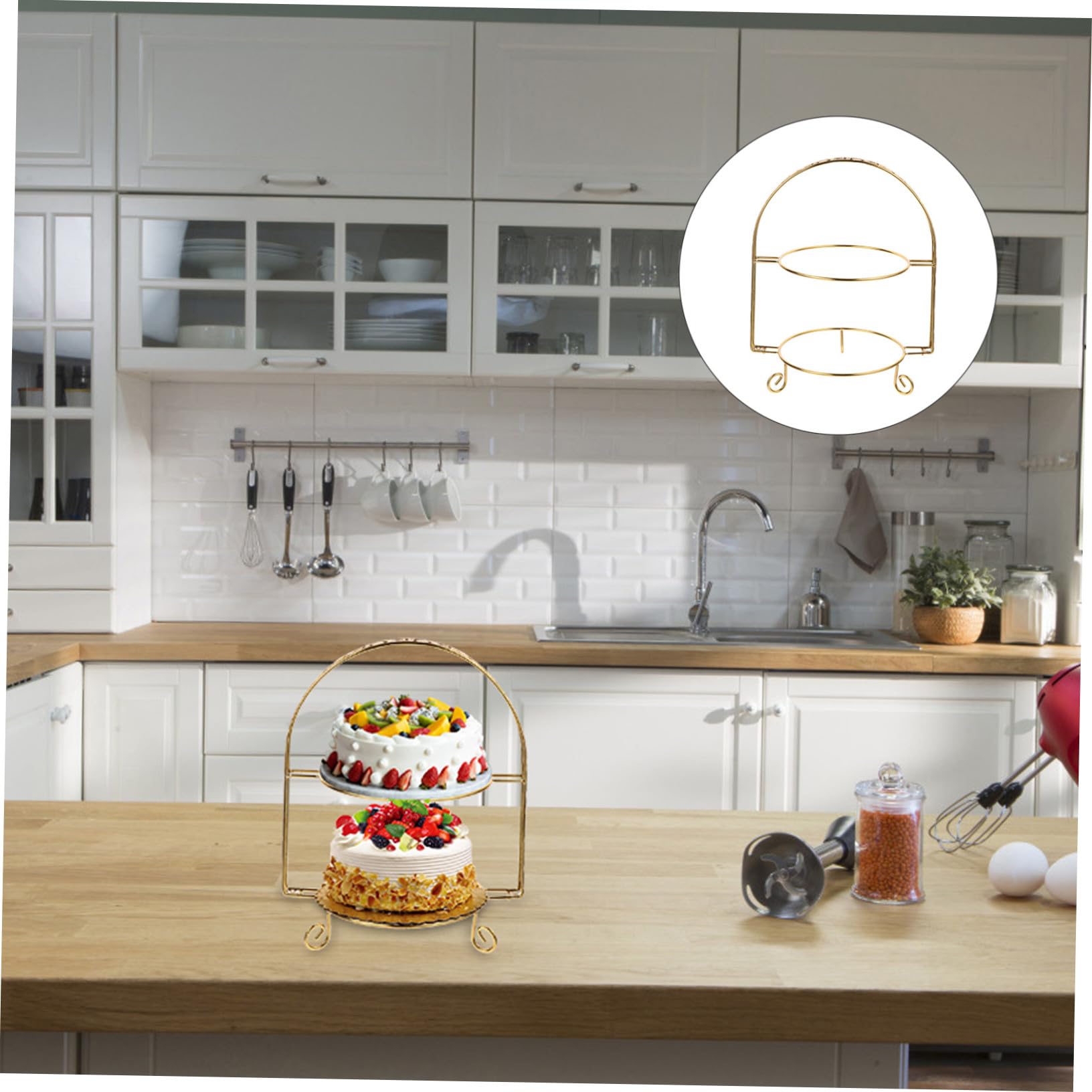 Alzatina Dorata per Dolci in Ferro a 2 Livelli, Espositore Elegante per Torte e Dessert, per Feste e Compleanni Design Europeo Moderno