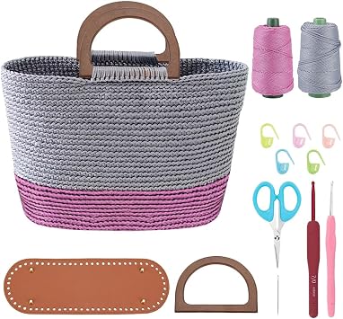 ACRNIGHEET Crochet Bag Kit for Beginners with Leather Bottom Advanced Crochet Kit Handbag Knitting Making Kit with Step-by-Step Video Tutorials Learn to Crochets Kits for Birthday Gift
