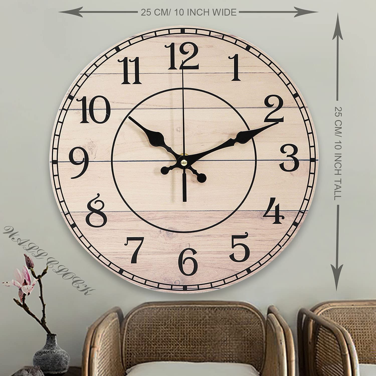 6222-B Leise Wanduhr - 25,4 Cm, Britischer Stil, Absolut Tickfrei Für Schlafzimmer & Büro