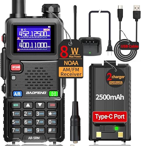BAOFENG Radio 5RM 8W Radio jamón de mano de largo alcance (actualización de UV-5R) AR-5RM Radio bidireccional NOAA receptor meteorológico recargable