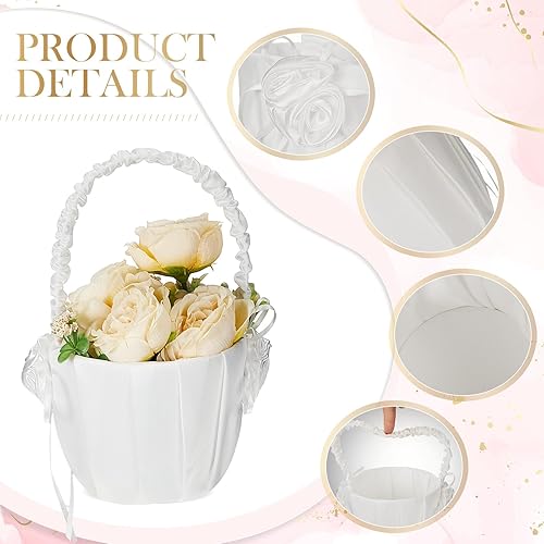 Miniatura 3 de 4 cestas de flores para niña, cesta de flores bohemia para novia, decoración de boda, ceremonia, accesorios de fiesta (blanco, rosa)