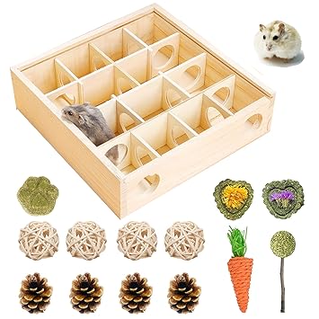 PStarDMoon Hamster Wooden Maze Tunnel with Transparent Plastic Cover and Chew Toys Comfortable Playhouse for Guinea Pigs and Small Animals to Play and Sleep (Style 1)