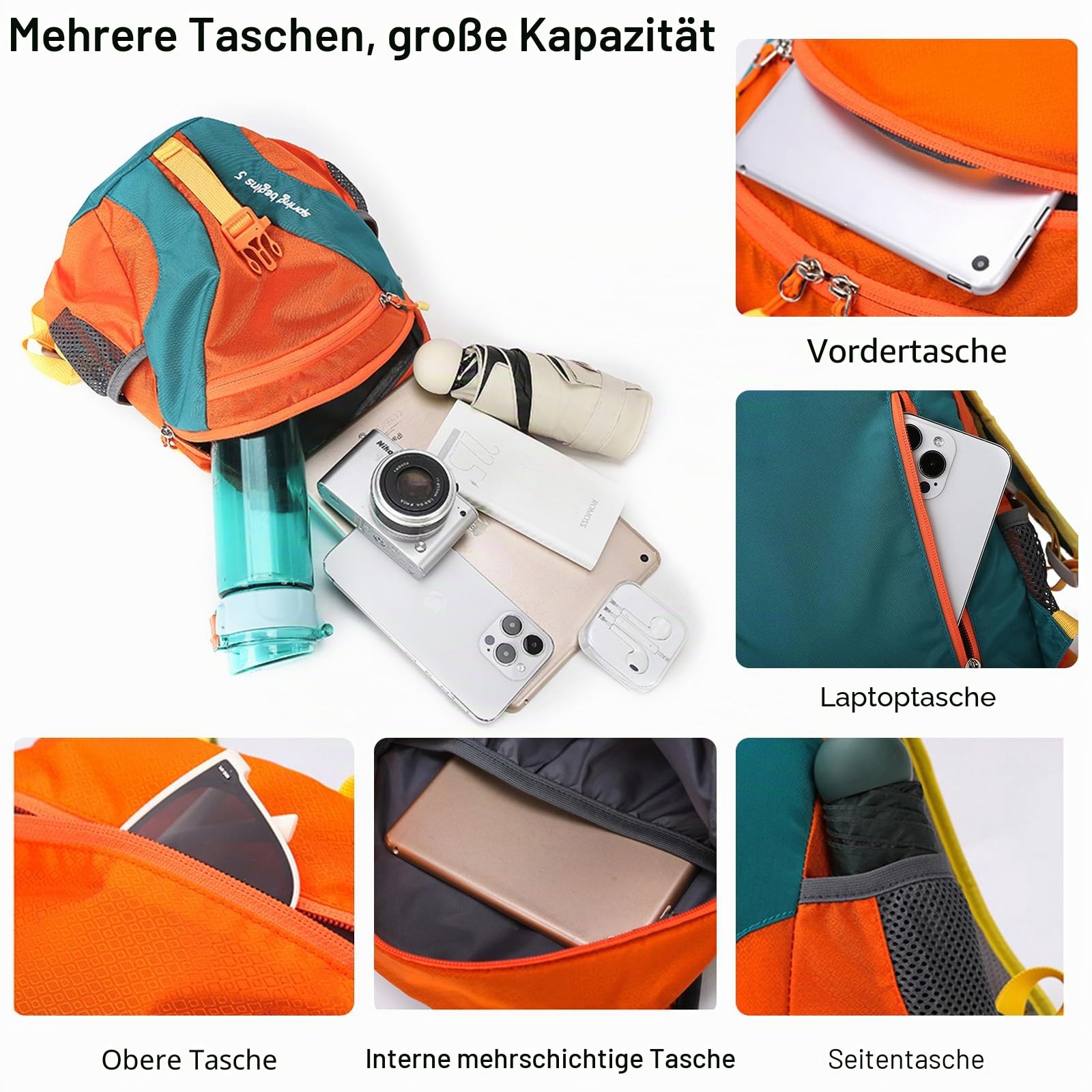 Wanderrucksack Wasserdichter Rucksack 25L Leichter Reiserucksack Daypack Hiking Backpack für Damen Herren Trekking Radfahren Klettern Reisen Sport Lila