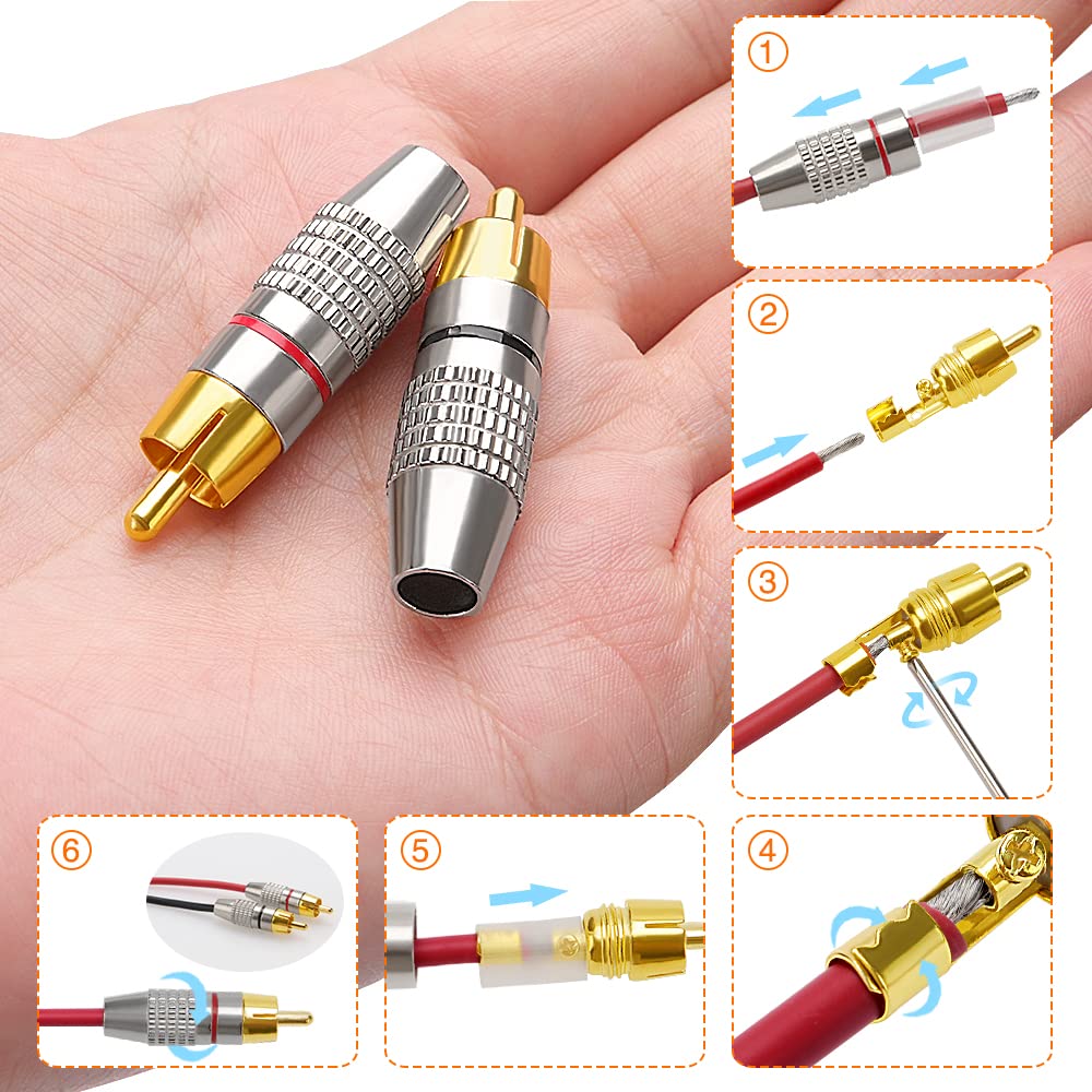 Connettore Audio Video Spina RCA Placcato Oro Spina Maschio Senza Saldatura con Cacciavite per Multimedia e CCTV 12 Pezzi