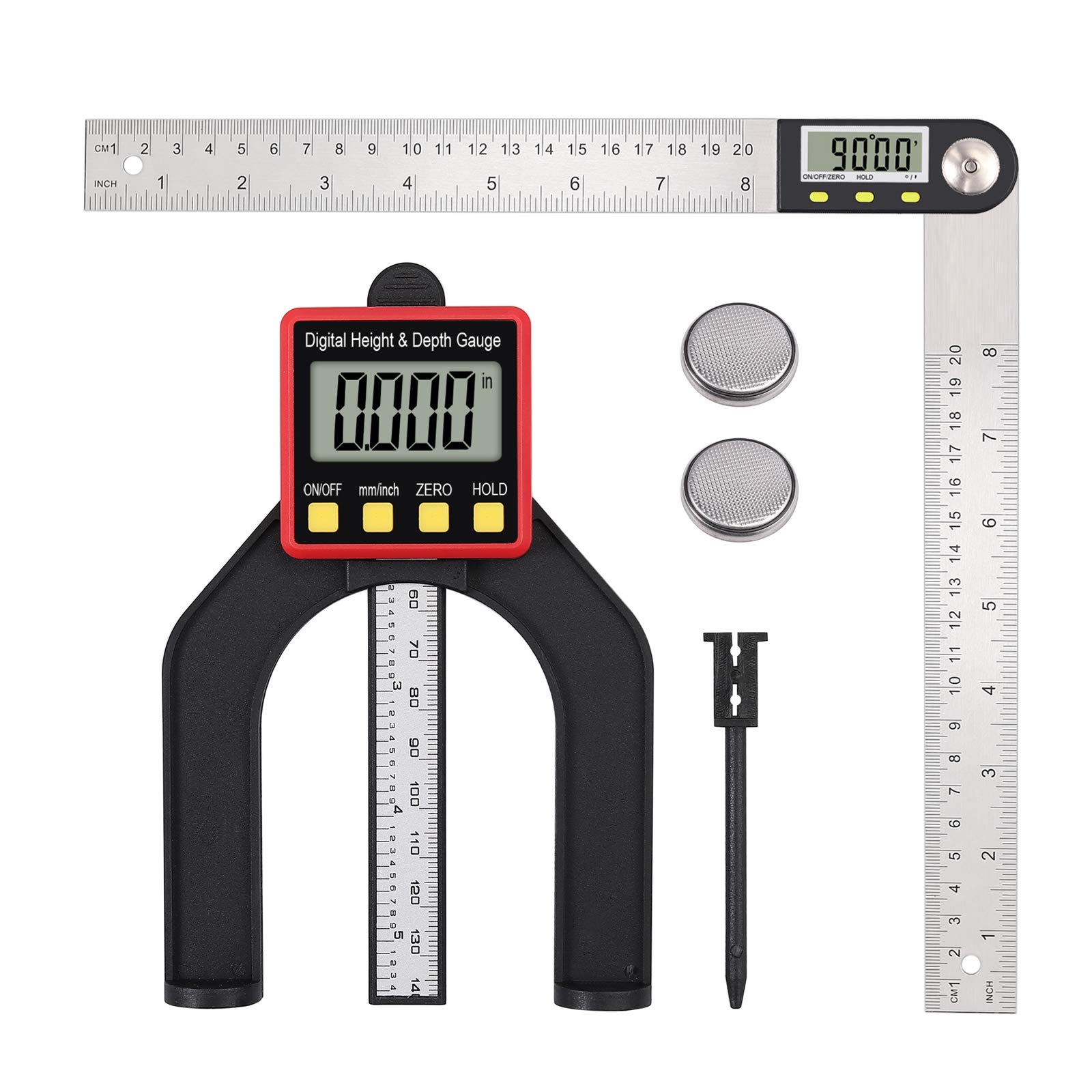 Neoteck Winkelmesser digital Edelstahl 200mm + digitaler tiefenmesser 80mm Messwerkzeug Set für Holzbearbeitung und Maschinenbau