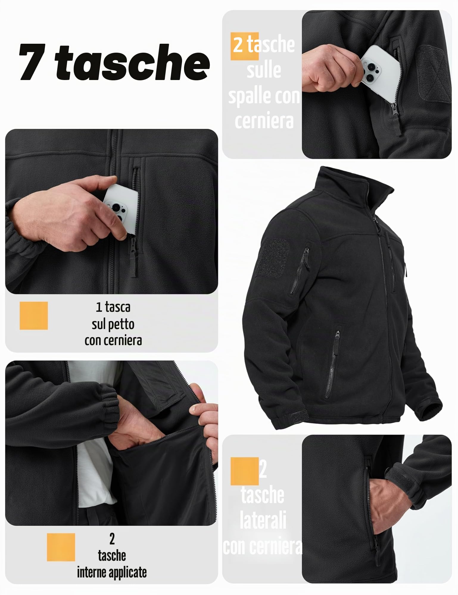 TACVASEN Giacca Invernale da Uomo Giacche Tattiche Full-Zip Jacket in Pile con Tasche con Cerniera