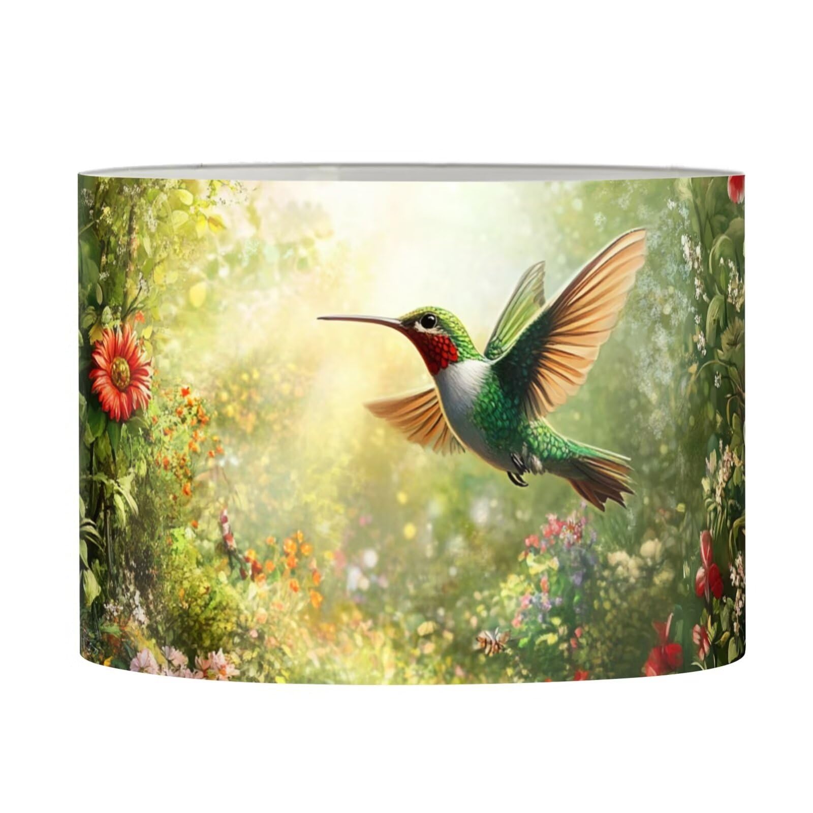 FANCOSAN Green Hummingbird Drum Lampshade for Living Room Trendy Home Decor Lamp Shade Cover for Desk Bedroom M — image 1