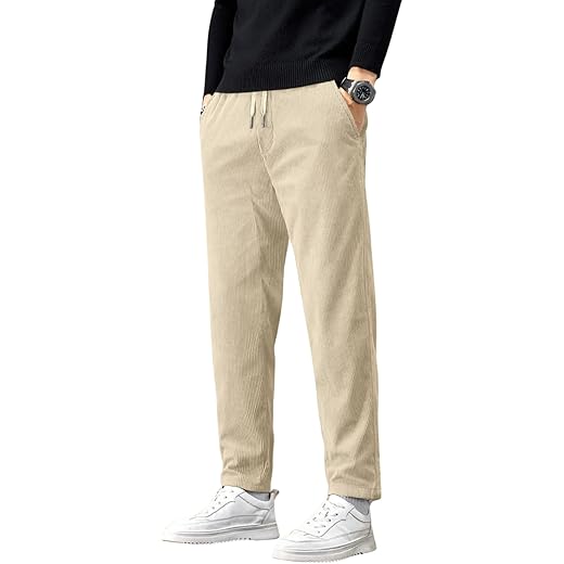 Samfor Men's Comfortable Corduroy Pants | Relaxed Fit Stretch Waist Trousers for Everyday Wear