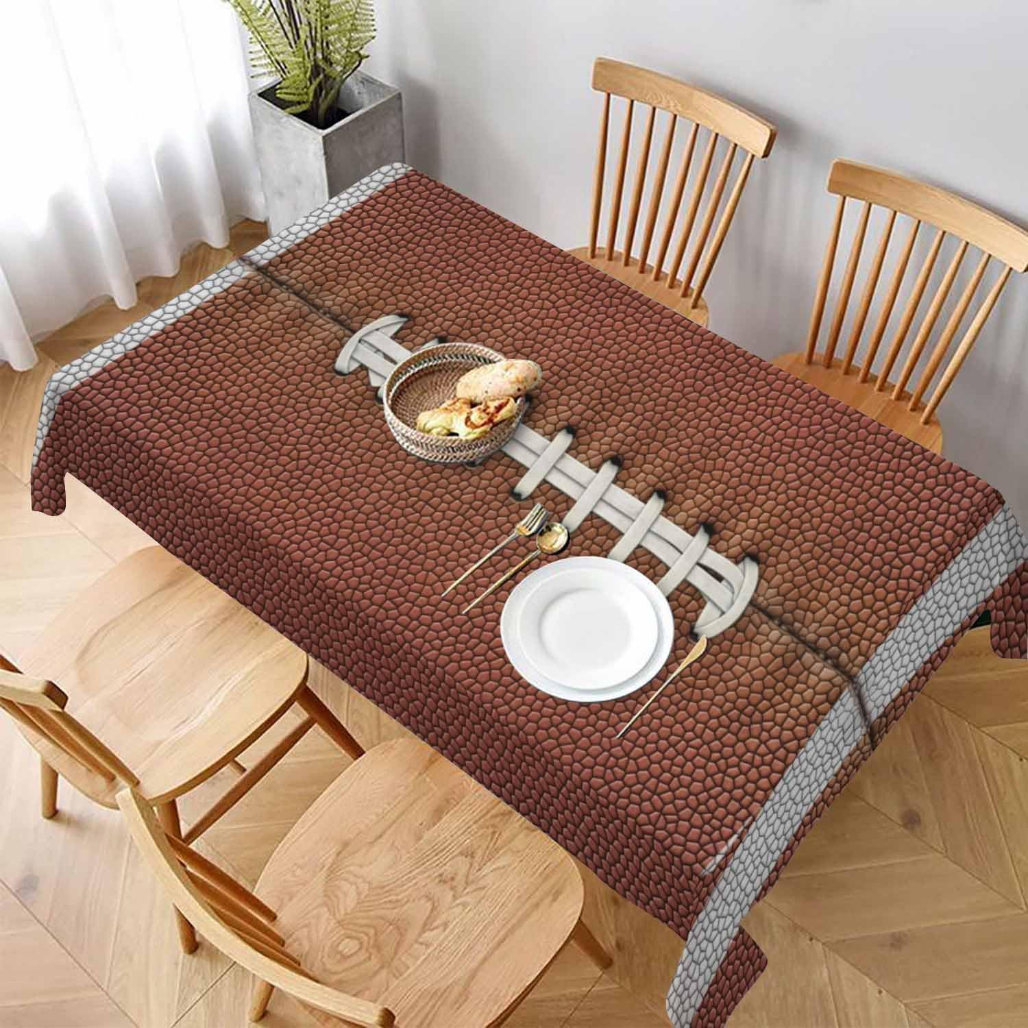 Football Table Cloth for Rectangle Table 60x84 Inch Sport Game Leather Football Laces Brown Kitchen Table Cover Decorations for Home Dinner Party Outdoors Picnic
