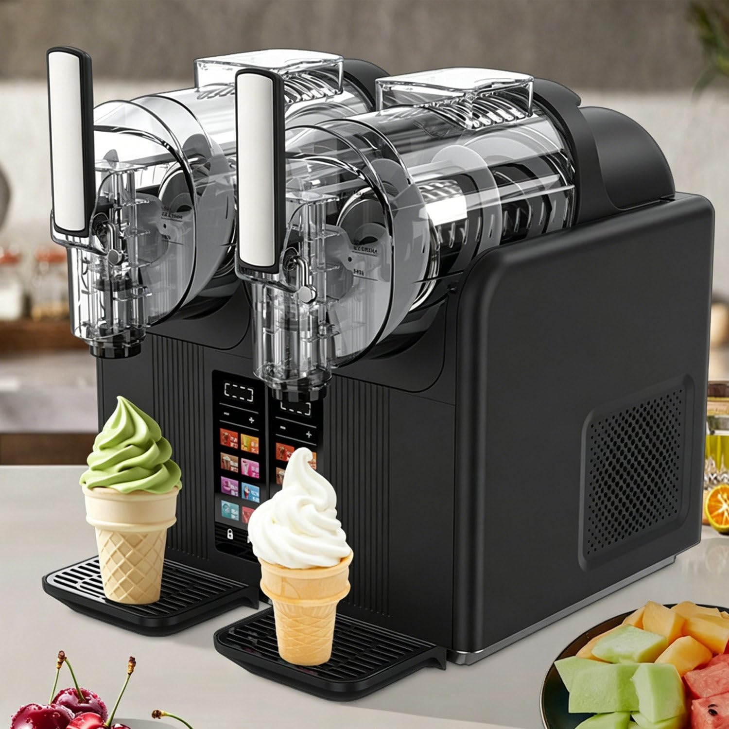 Dual 2L Tank Slushy Machine 380W, Adjustable Slush Hardness Black-110V-120V