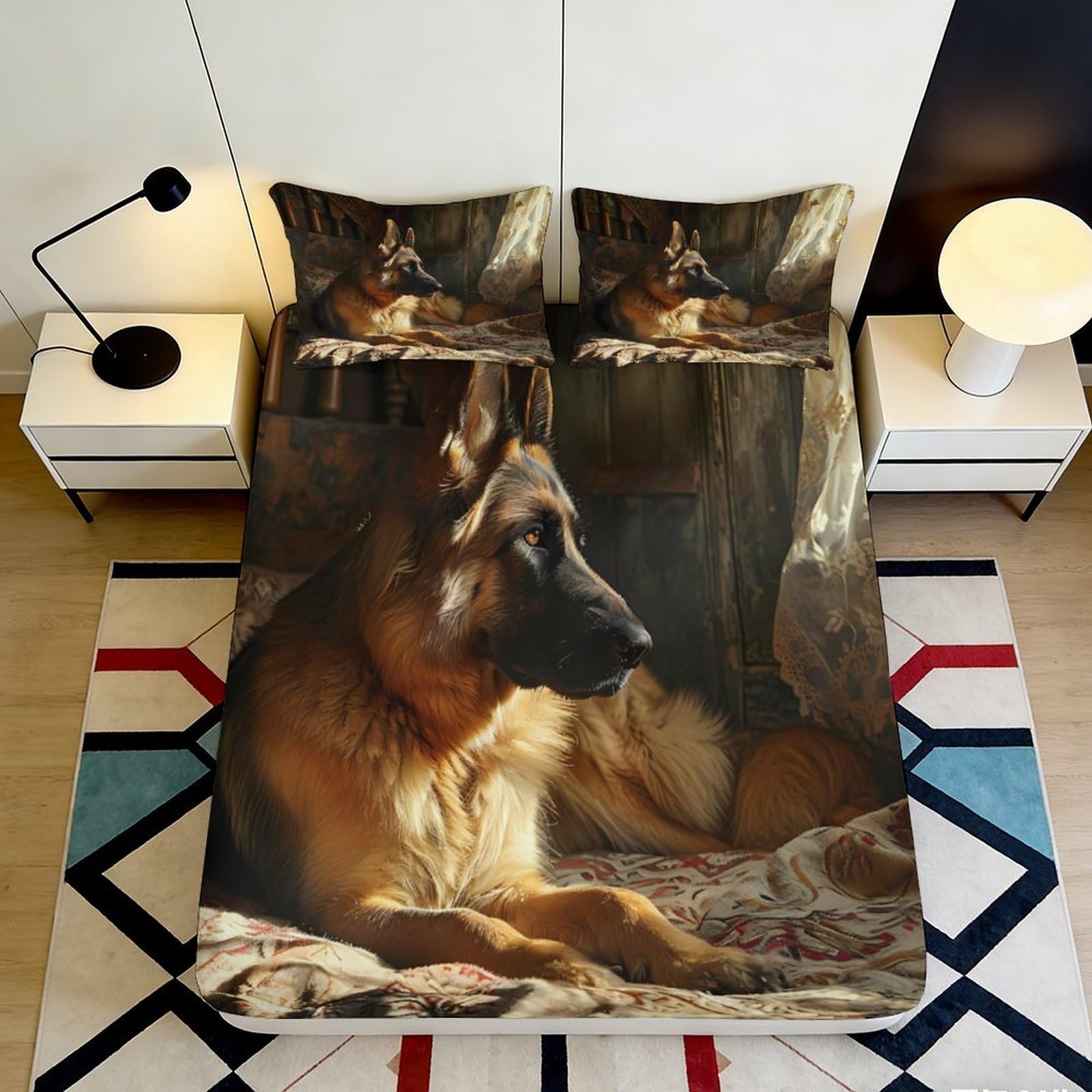Jqzkxnhpbr Style-9 3D Printed German Shepherd Fitted Sheet Microfiber Soft Brown Dog Mattress Cover For Bedroom Guest Room Decor 90X200x25cm