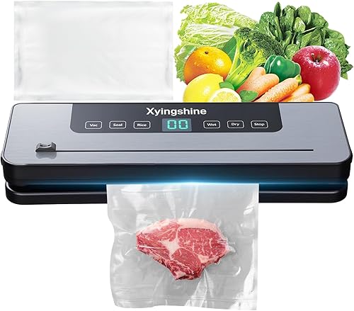 Vacuum Sealer Machine- 75Kpa 6-in-1 Compact Vacuum Sealer for Food with Digital Timer, DryMoist Food Modes & 50 Bags, Built-in Cutter (Sliver)