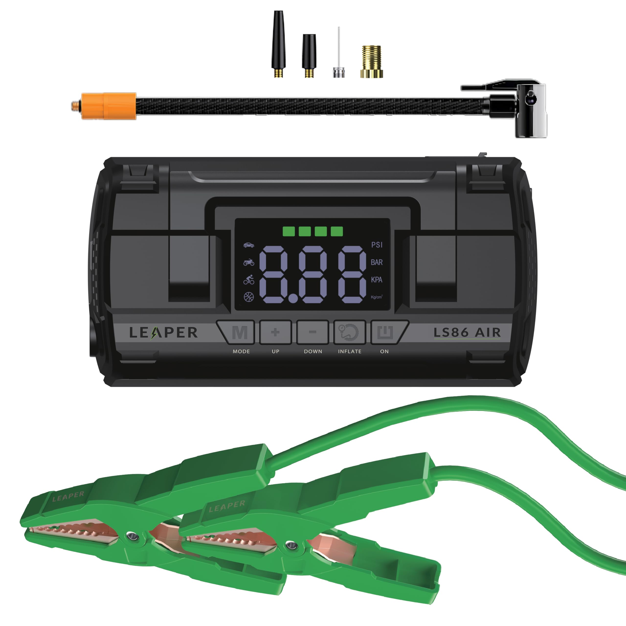 Leaper 12V Jump Starter Black with Air Compressor 2000A Peak Current 20000mAh Capacity 3 6 Digital Screen Non-Polarized