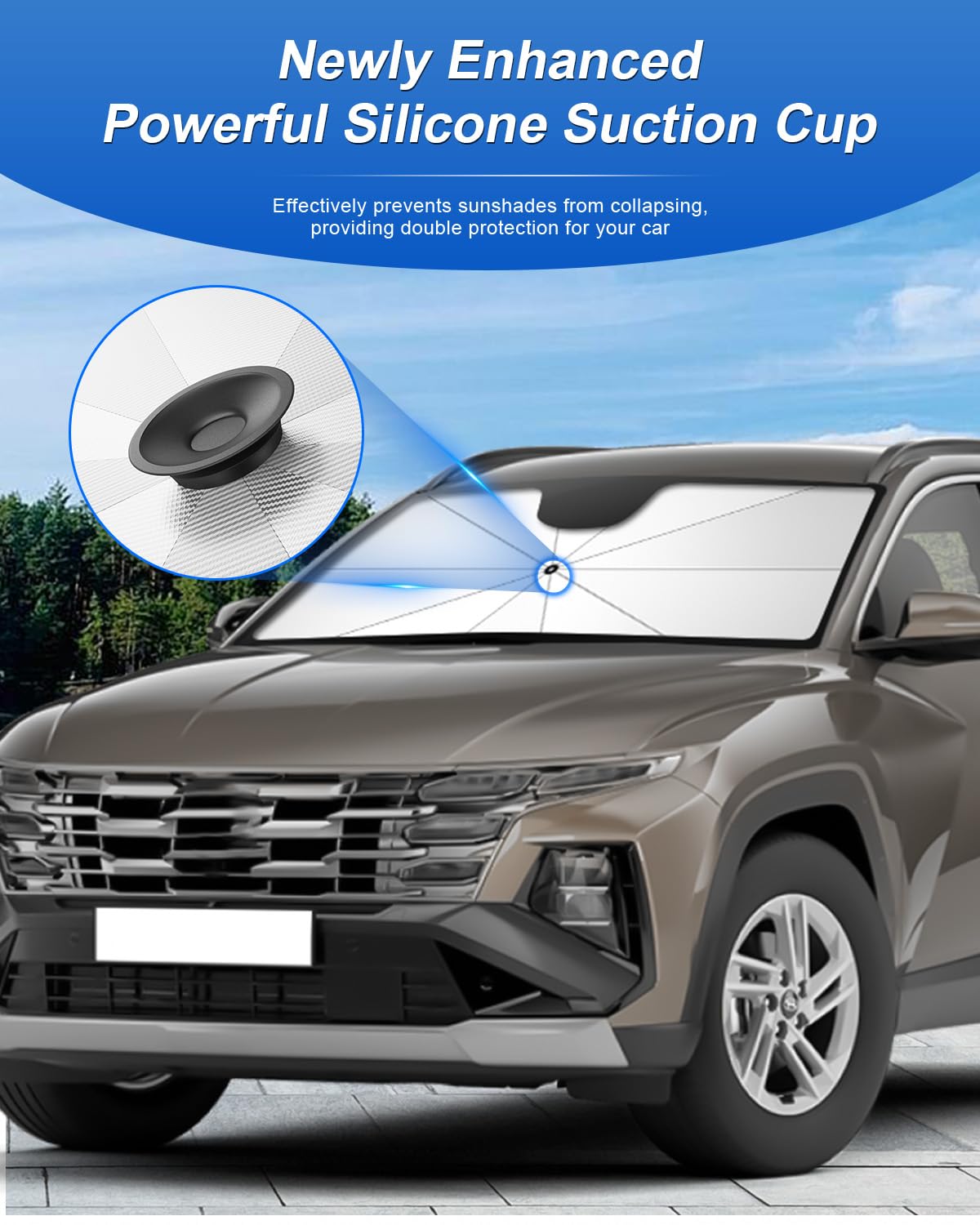 SHAOHAO Kompatybilny z Hyundai Tucson NX4 2022-2026, osłona przeciwsłoneczna na przednią szybę do samochodu, osłona przeciwsłoneczna, łatwe przechowywanie, uchwyt sznurka ściągającego, ochrona przed