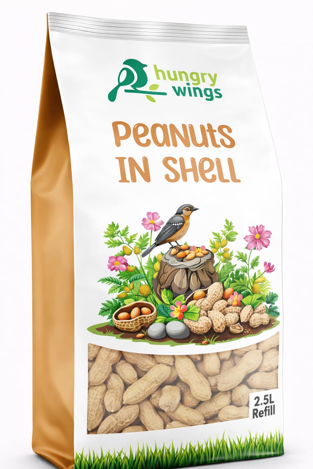Hungry Wings Wild Bird Food 2.5L Refill Bag (Peanuts In Shell)