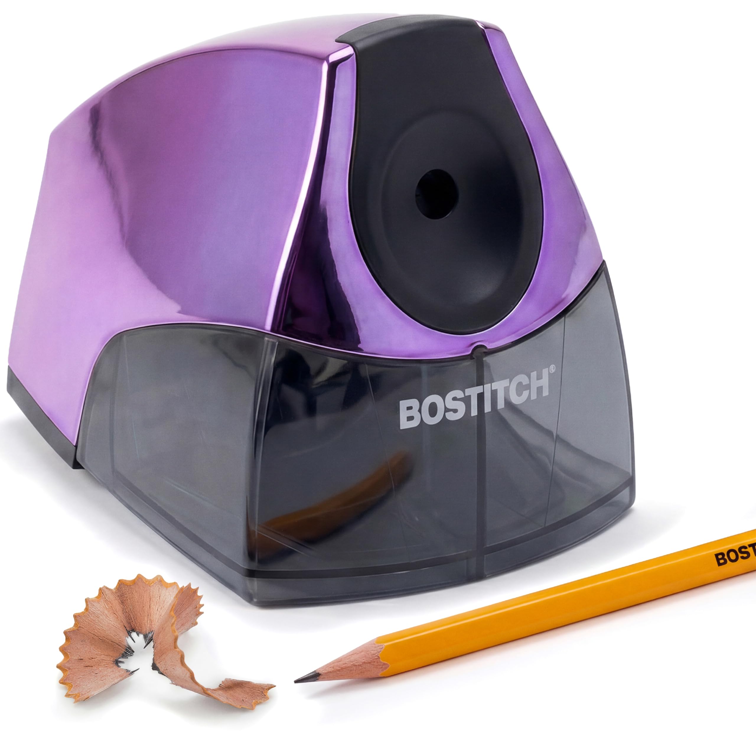 Bostitch Temperamatite elettrico personale, potente motore senza stallo, vassoio per trucioli ad alta capacità, viola metallizzato