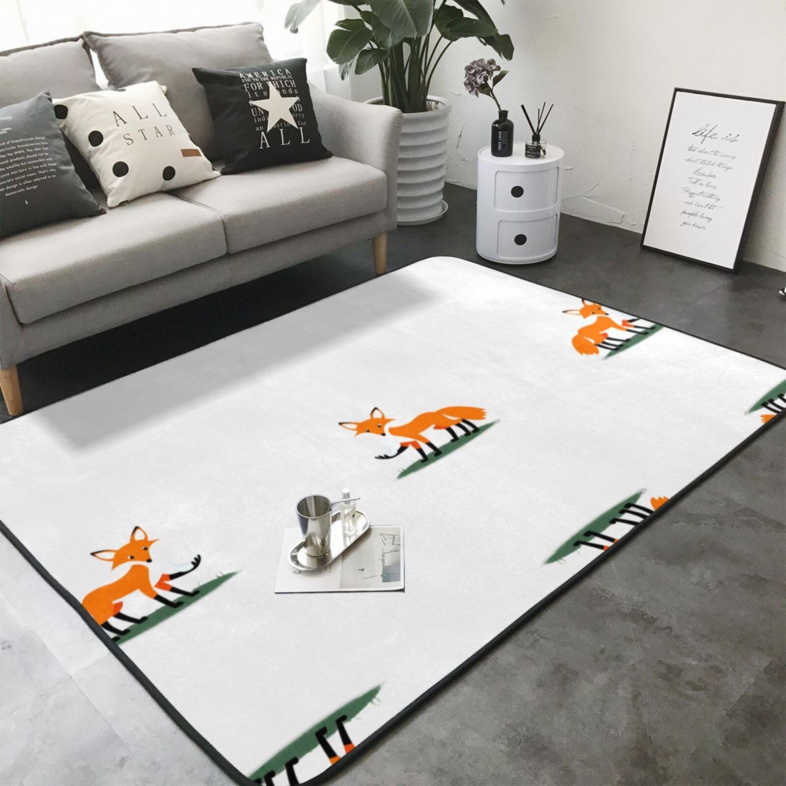 Little Fox - Alfombra con estampado de huevos robando huevos de 80 x 58 pulgadas, alfombra de área para sala de estar, oficina, mesa de café, cama, balcón, suave, esponjosa, absorbente de agua