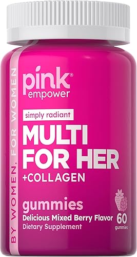 Multivitamínico para mujer | 60 gomitas | Sin OMG y sin gluten | Plus colágeno y biotina | Sabor mixto a bayas | de Pink