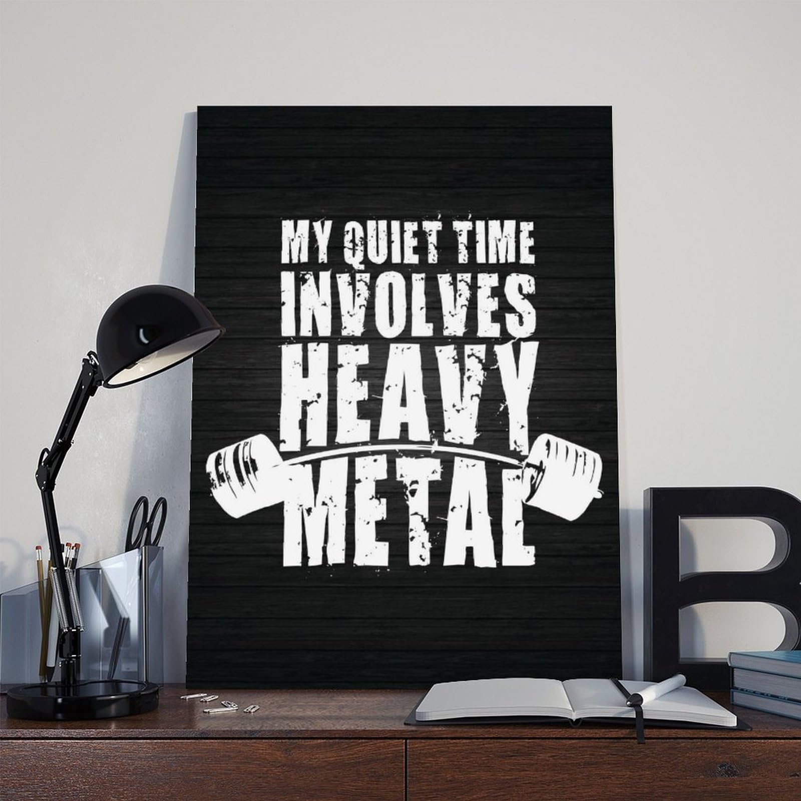 Poster motivazionale con scritta "Quiet Time and Heavy Metal", per sollevamento pesi, per casa, palestra e allenamento, stampa decorativa, 60 x 90 cm