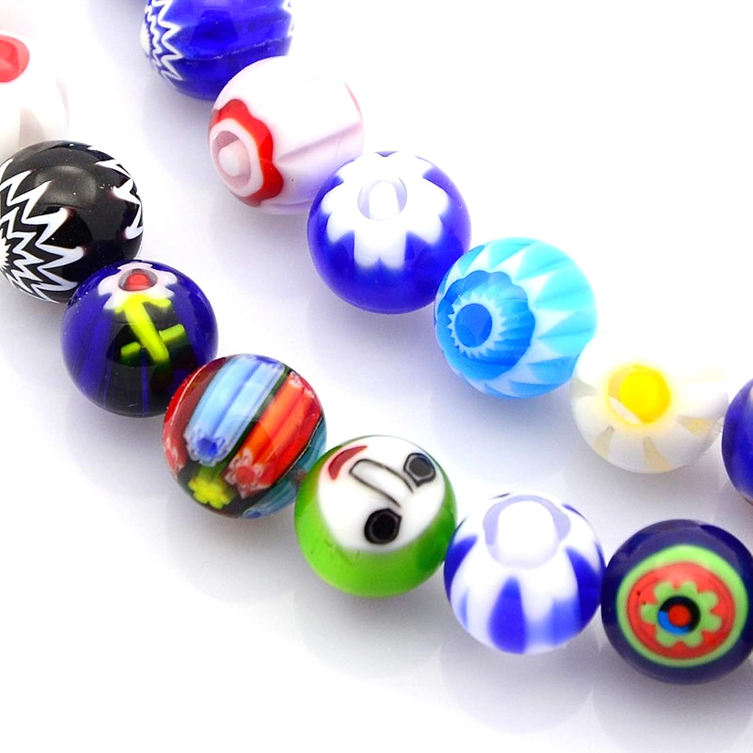 Fashewelry 450pcs Flat Round Millefiori Glass Beads 8mm Colorful Coin Disc Handmade Flower Pattern Lampwork Spacer Beads Mixed Colors Mosaic Glass Loose Beads for Jewelry Making DIY Crafts